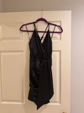 Luxxel Black Satin Drape Mini Dress